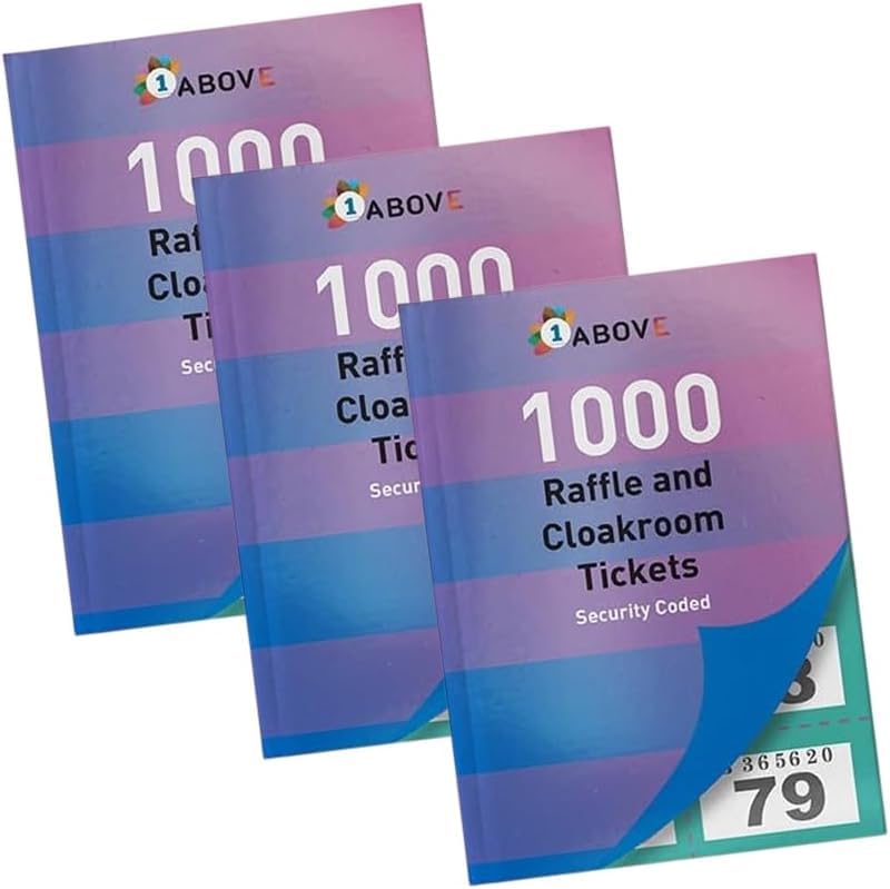 1ABOVE Numbered Raffle & Cloakroom Tickets (3 Pack) | Numbered 1-1000 | High Quality Paper