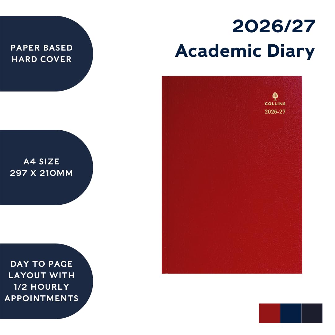 Collins 2026-2027 Mid/Academic Year A4 Day-to-Page Appointment Book & Planner | Red Hardcover 5