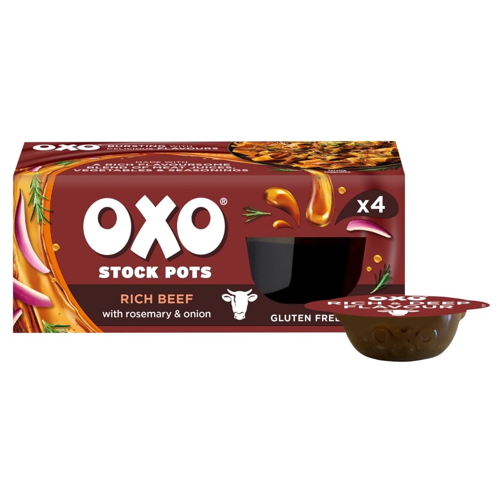 OXO Rich Beef Stock Pots with Rosemary & Onion – 4 Pots | Made with Real Meat Juices