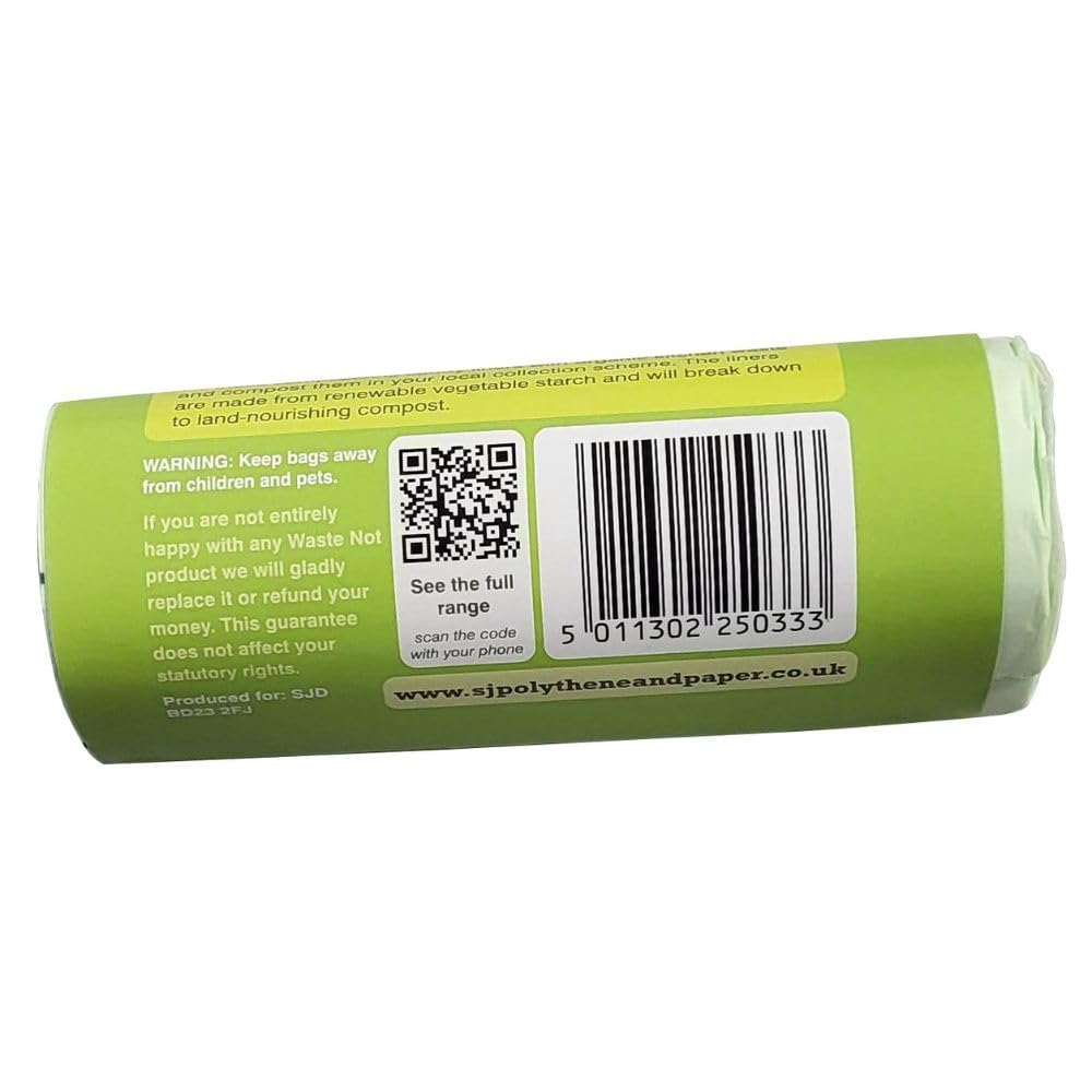 Waste Not Compostable Caddy Liners - 10L Capacity, Pack of 20, Biodegradable