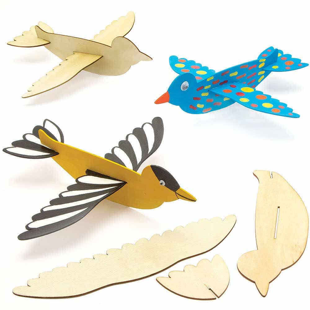 Baker Ross FC704 Bird Wooden Gliders Craft Kit - Pack of 8 | 1.3mm Plywood | 20cm Long