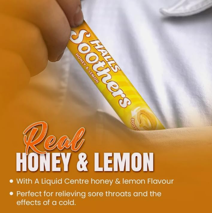 HALLS Soothers Honey & Lemon Flavoured Lozenges - Soothing Liquid Centre | 45 g Pack 3