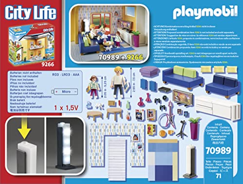 Playmobil 70989 Familienzimmer-Spielset – Interaktives Wohnzimmer mit Licht- und TV-Funktionen, ab 4 Jahren
