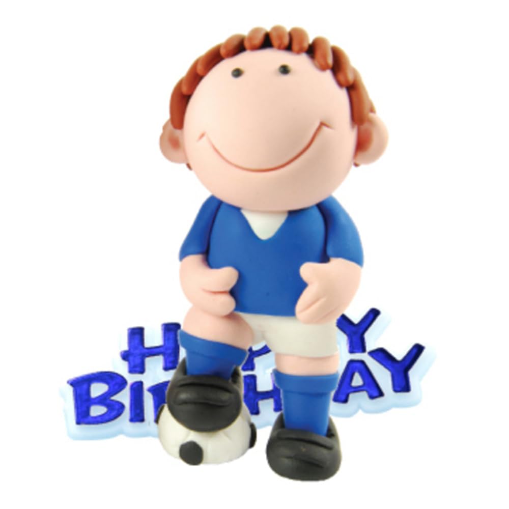 Anniversary House Football Cake Topper Keepsake Set - 2-Piece Blue Resin Topper for Birthday