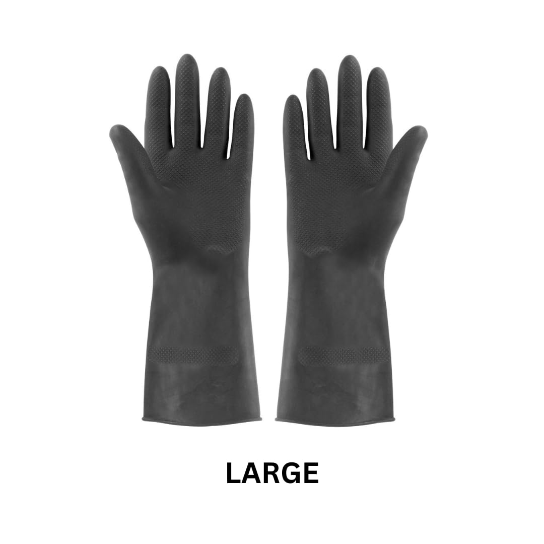 Elliott Extra Tough Rubber Cleaning Gloves - Large, Black | Non-Slip Grip | 2-Piece Pack
