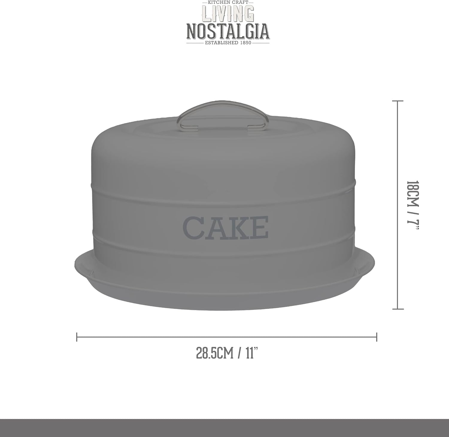 KitchenCraft Living Nostalgia Cake Storage Tin - Airtight Cake Dome, 28.5 x 18 cm, English Sage Green