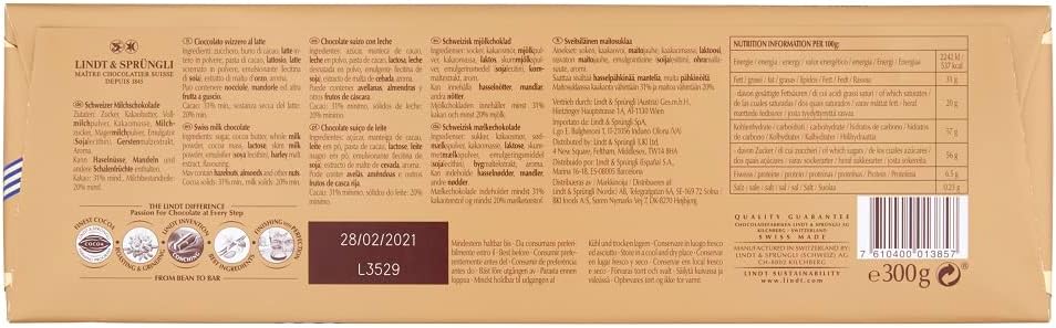 Lindt Swiss Milk Chocolate Gold Bar 300g 11