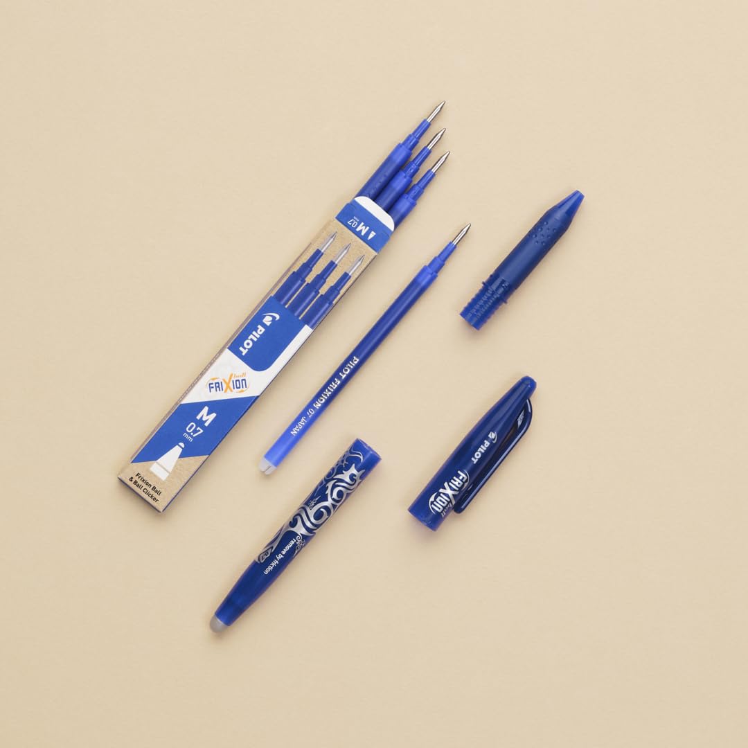 PILOT FriXion Erasable Rollerball Pen - Medium 0.7mm Point | 4-Pack Black Blue Red Green Ink 8