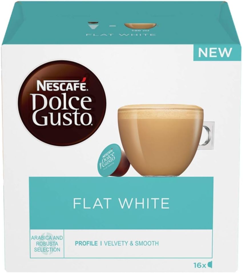NESCAFÉ Dolce Gusto Flat White Kaffeepads – 48 Kapseln (3 Schachteln mit je 16 Stück) – Cremige Milch- und Espressomischung