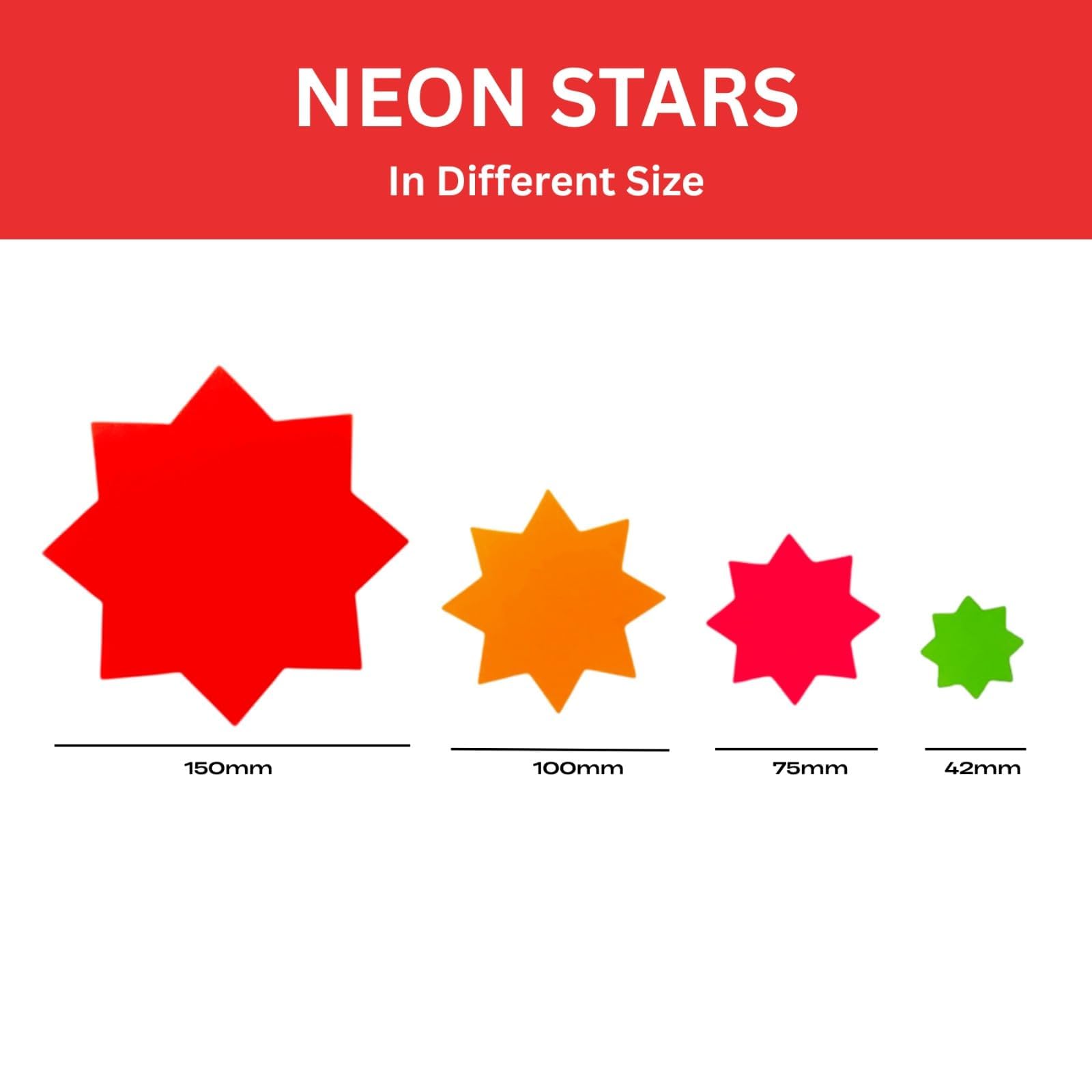 Janrax Neon Fluorescent Star Pricemarker Labels - 42mm, Colourful, Pack of 100 3