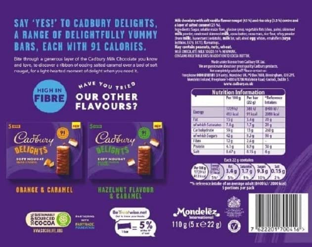 Cadbury Delights Soft Nougat Salted Caramel Riegel – 5er-Pack (je 22 g)