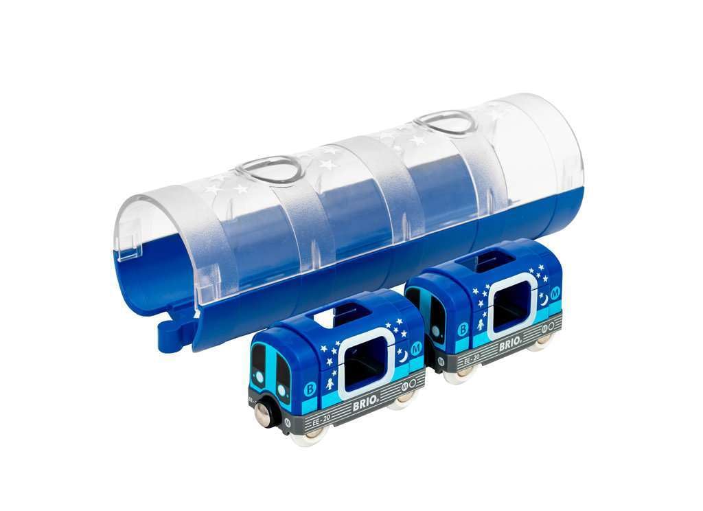 BRIO World Glow in the Dark Metro Train & Tunnel - Wooden Railway Playset for Kids 3+ 6