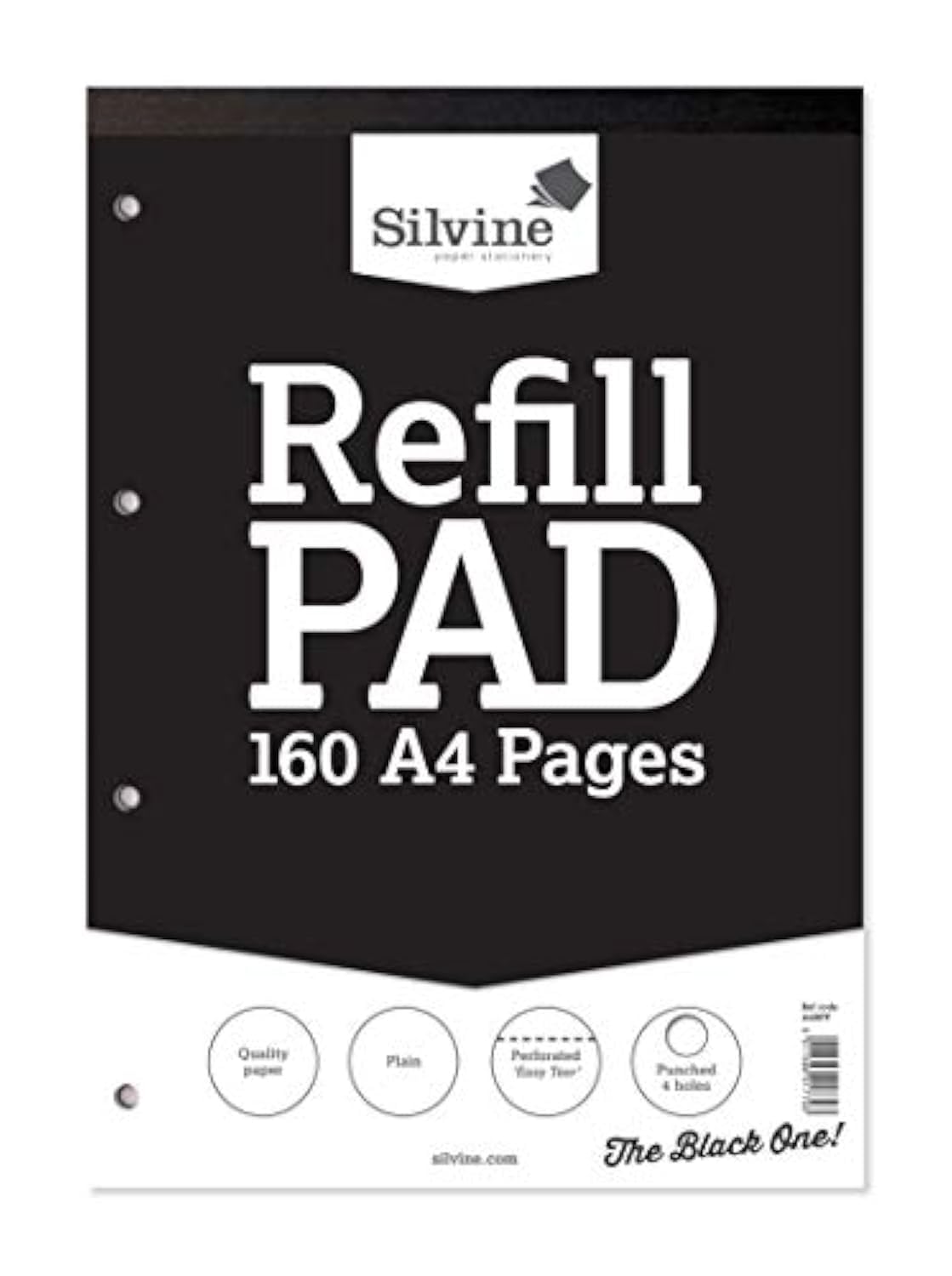 Silvine A4 Refill Pad - 160 Pages, 75gsm, 4 Hole Punched, Plain White