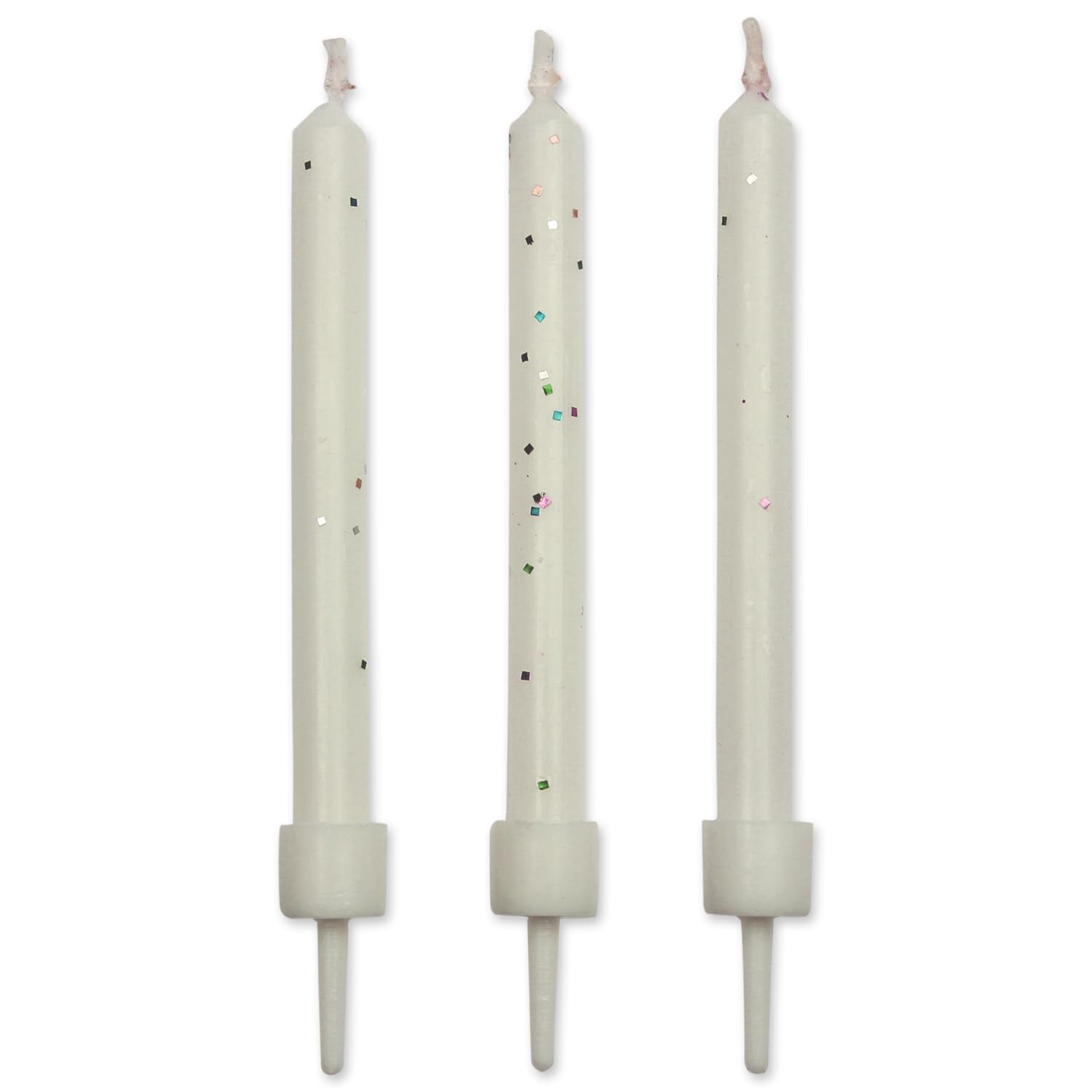 PME White Glitter Candles - 10 Pack | Unscented Wax | 6.2 cm Height