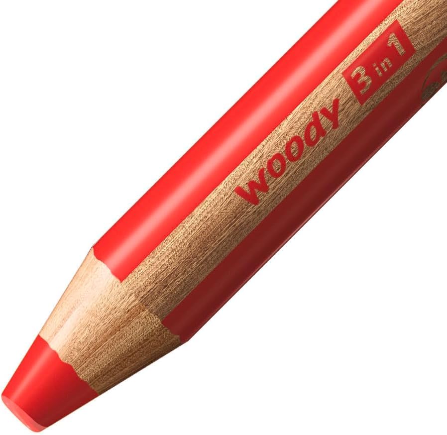STABILO woody 3-in-1 Pencil Set - 6 Assorted Colors with Sharpener | Water Soluble 3