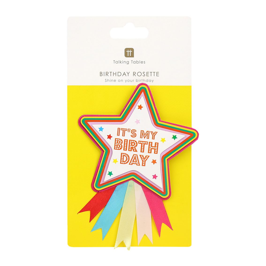 Talking Tables Happy Birthday Rosette Star Badge - Reusable, Colourful Ditsy Stars, 10cm Diameter 3