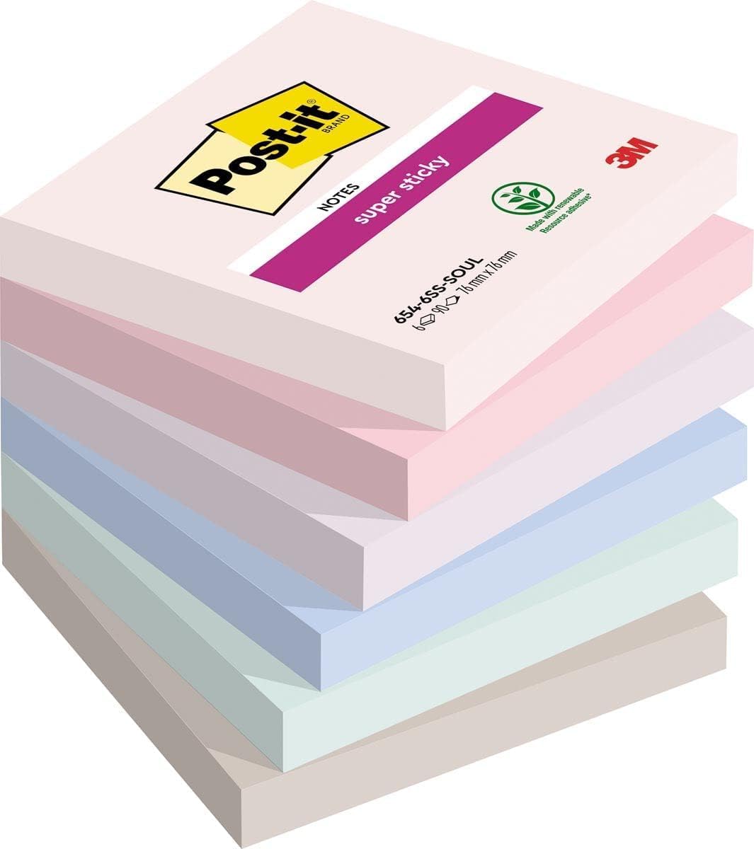 Post-it Super Sticky Notes Soulful Color Collection, Pack of 6 Pads, 90 Sheets p