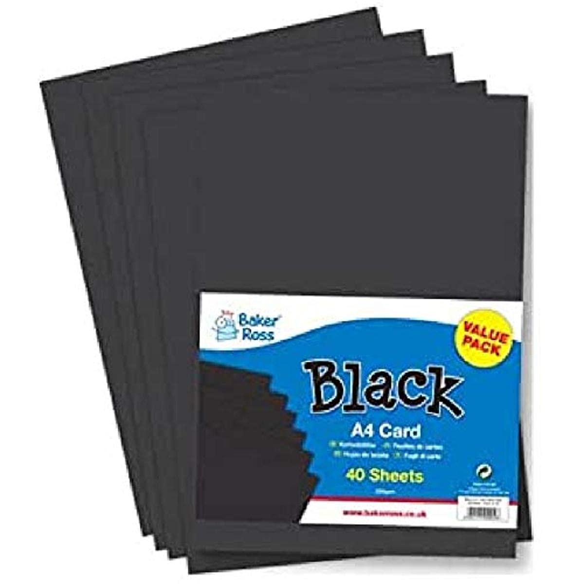 Baker Ross Black Card - 40 A4 Sheets, 220 gsm | Ideal for Card Making & Crafts