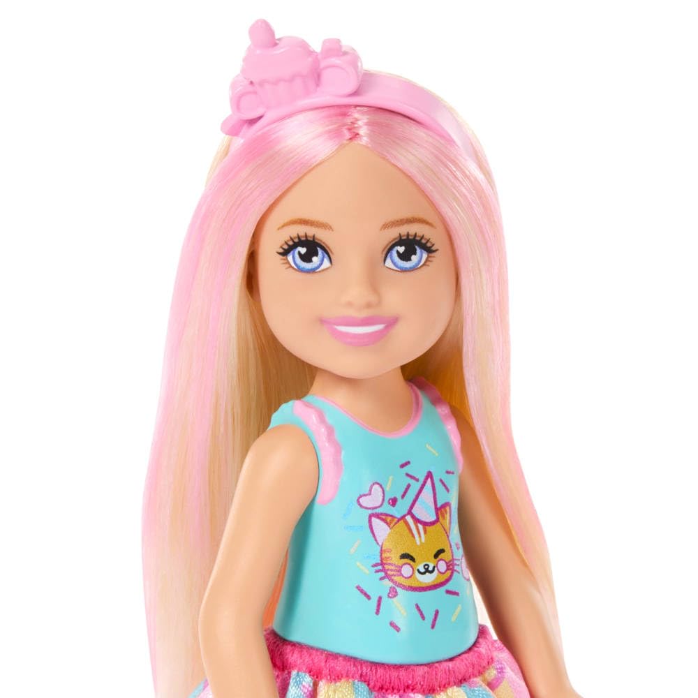 Barbie Club Chelsea 6-Inch Birthday Doll with Pink Streaks, Kitten Top & 4 Accessories | Ages 3+ 6
