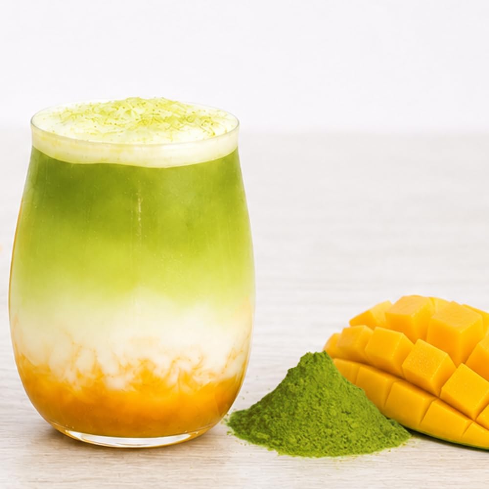 The TeaShed Mango Matcha Latte Kit - Makes 10 Drinks | 10g Matcha Powder, Mango Syrup 4