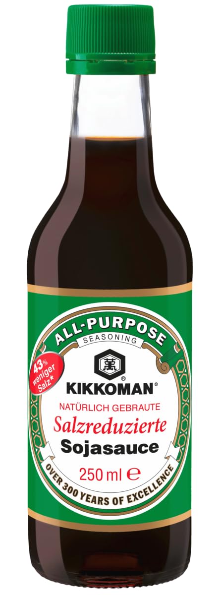 Kikkoman Naturally Brewed Less Salt Soy Sauce - 43% Less Salt | Rich Umami Flavor | 250 ml