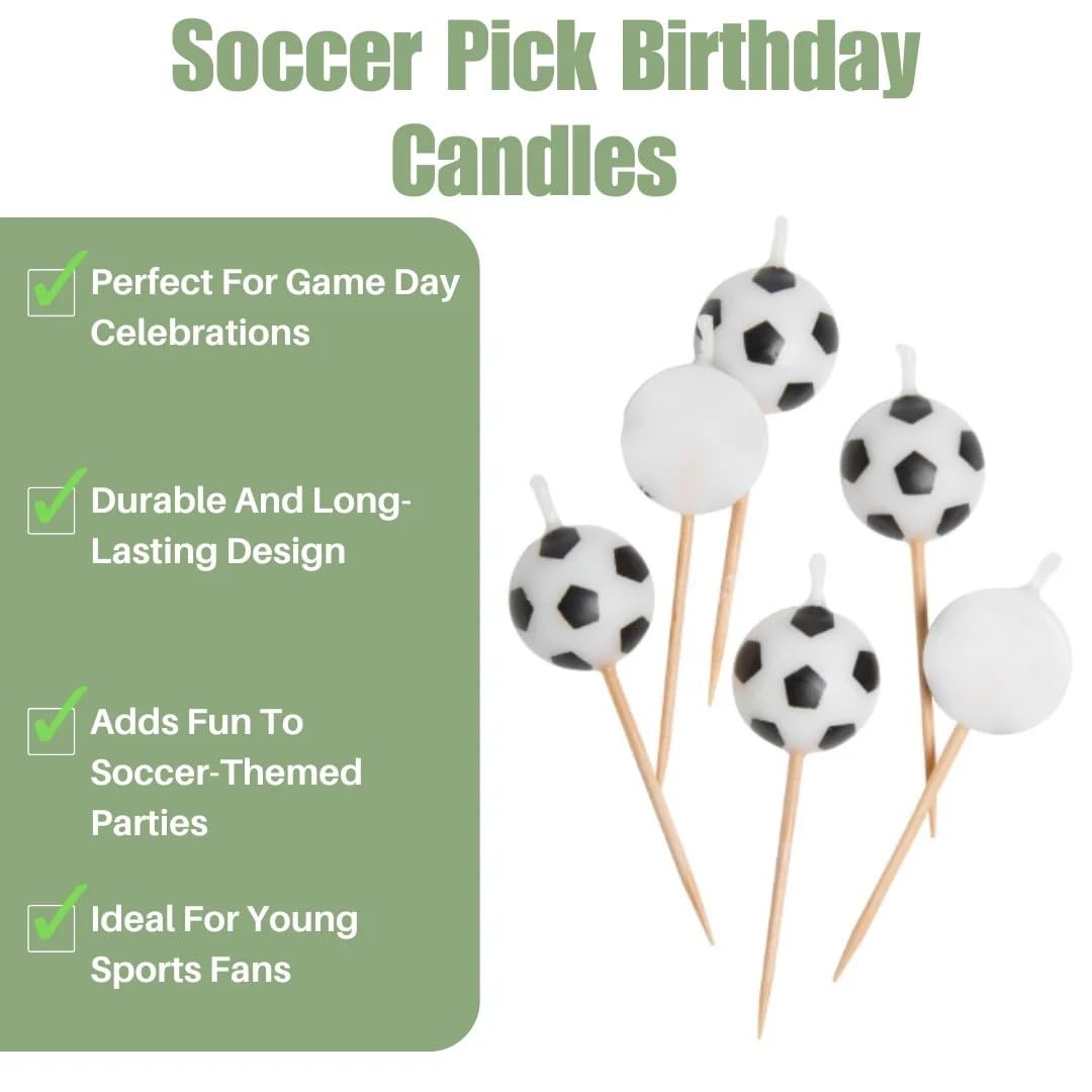 Unique Black & White Soccer Ball Birthday Candles - 7cm, Pack of 6 | Wax, Unscented 5