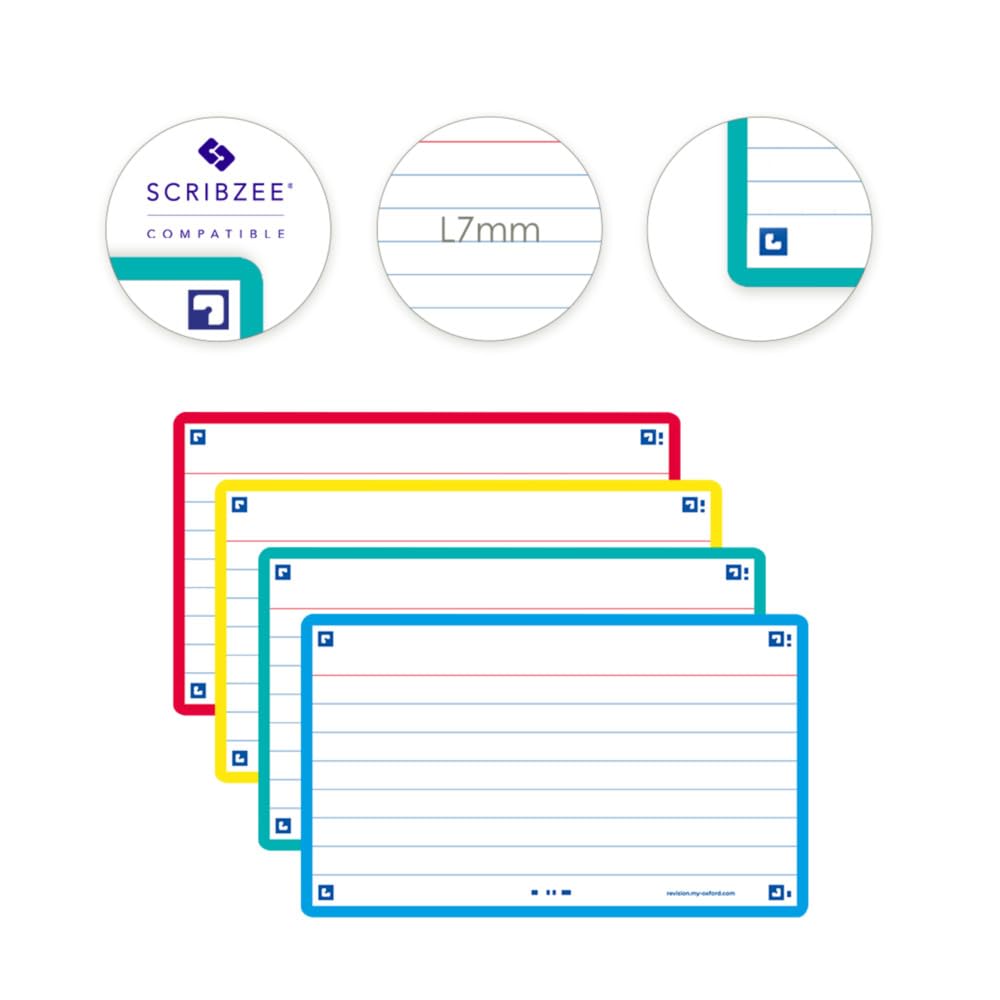 Oxford Revision Flash Cards - Ruled, Assorted Colours, 7.5 x 12.5 cm | Pack of 80 3