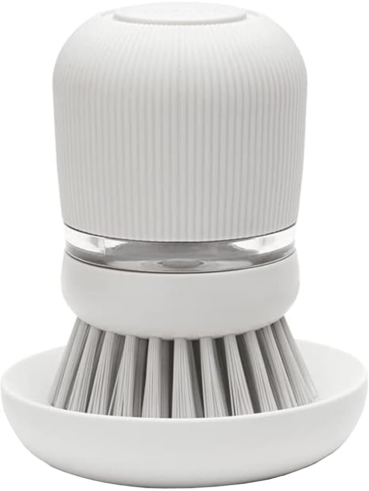 Brabantia Refillable Soap Dispensing Washing Up Brush - Secure Grip | Light Grey | Includes Holder