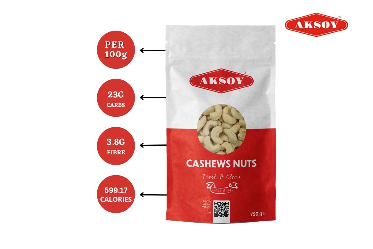 AKSOY Premium Raw Cashews - Natural, Fresh, 750g Pack | Vegan & Gluten Free 8