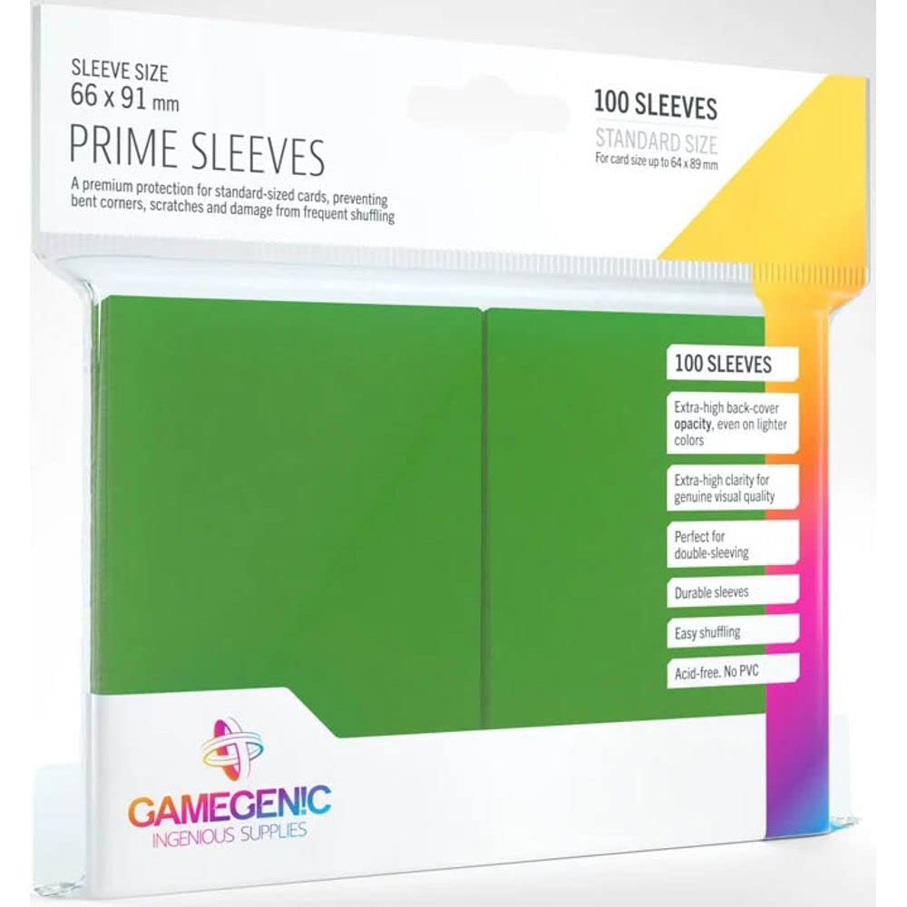 Gamegenic Prime Sleeves - 100 Pack | 66 x 91mm Standard Size | Matte Green Finish