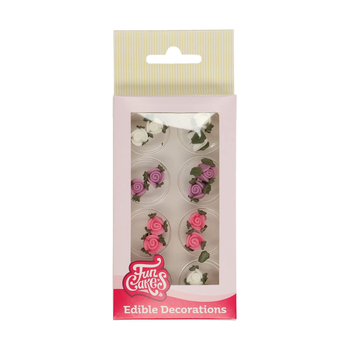 FunCakes Sugar Decorations Roses with Leafs | Edible | Gluten Free | 16 Pack