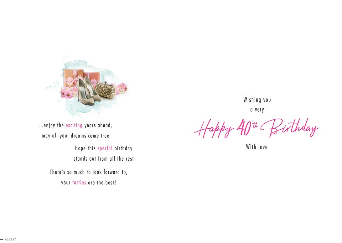 Piccadilly Greetings Traditional Age 40 F Birthday Card | 9 x 6 Inches | Peach