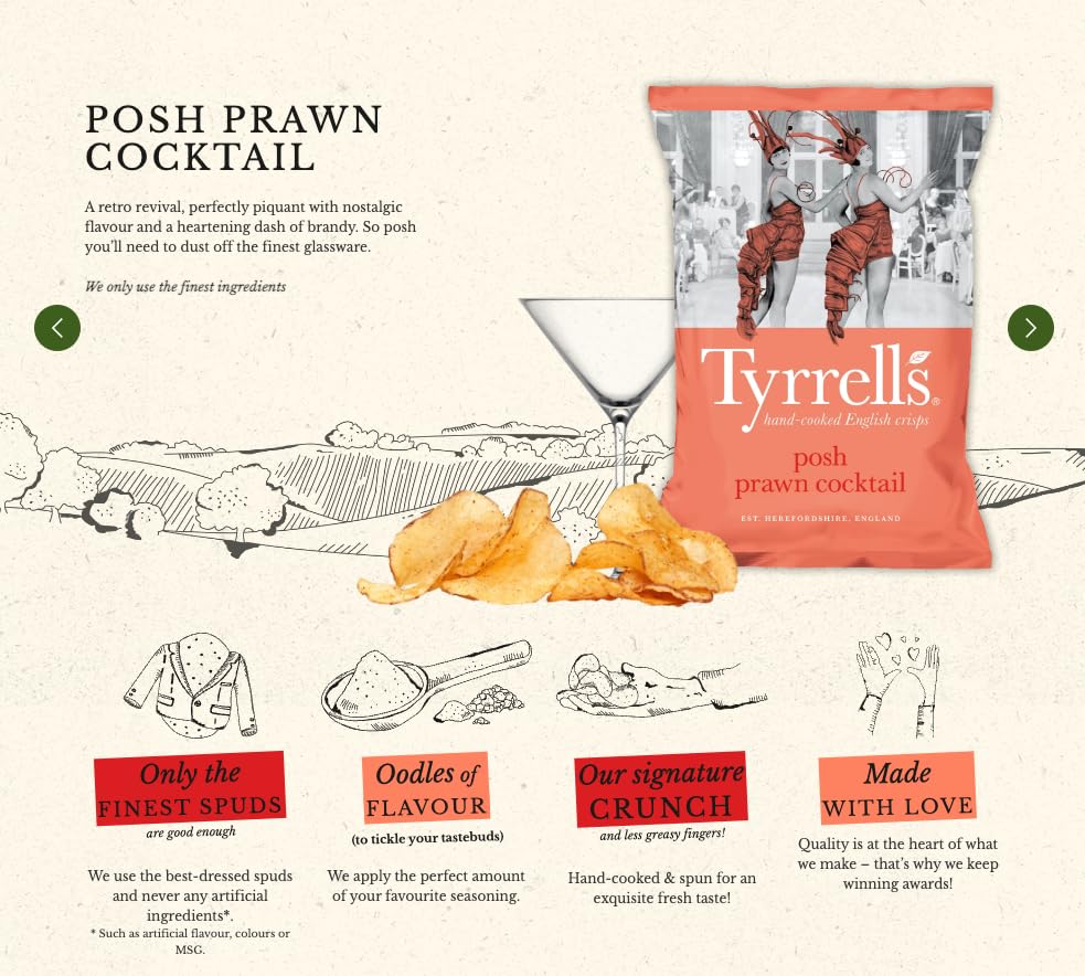 Tyrrells Crisps Posh Prawn Cocktail 150g Sharing Bag - Handgekochter britischer Snack