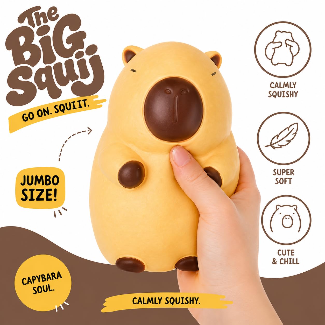 Keycraft Jumbo Squishy Capybara - Slow-Rise Sensory Toy | Extra Large | Yellow 4
