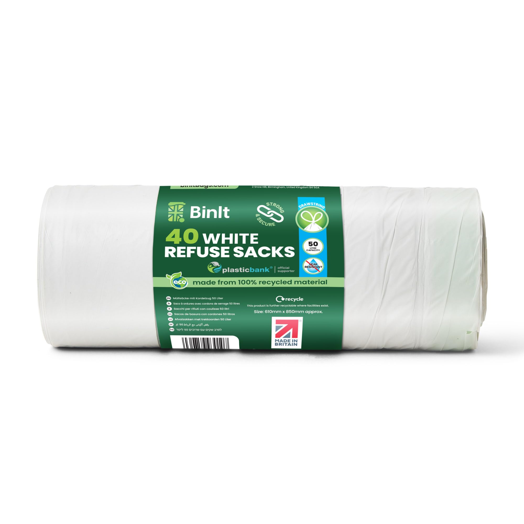BIN IT Drawstring Bin Liners - 50L Capacity, 40 Count, White, Strong & Secure 3