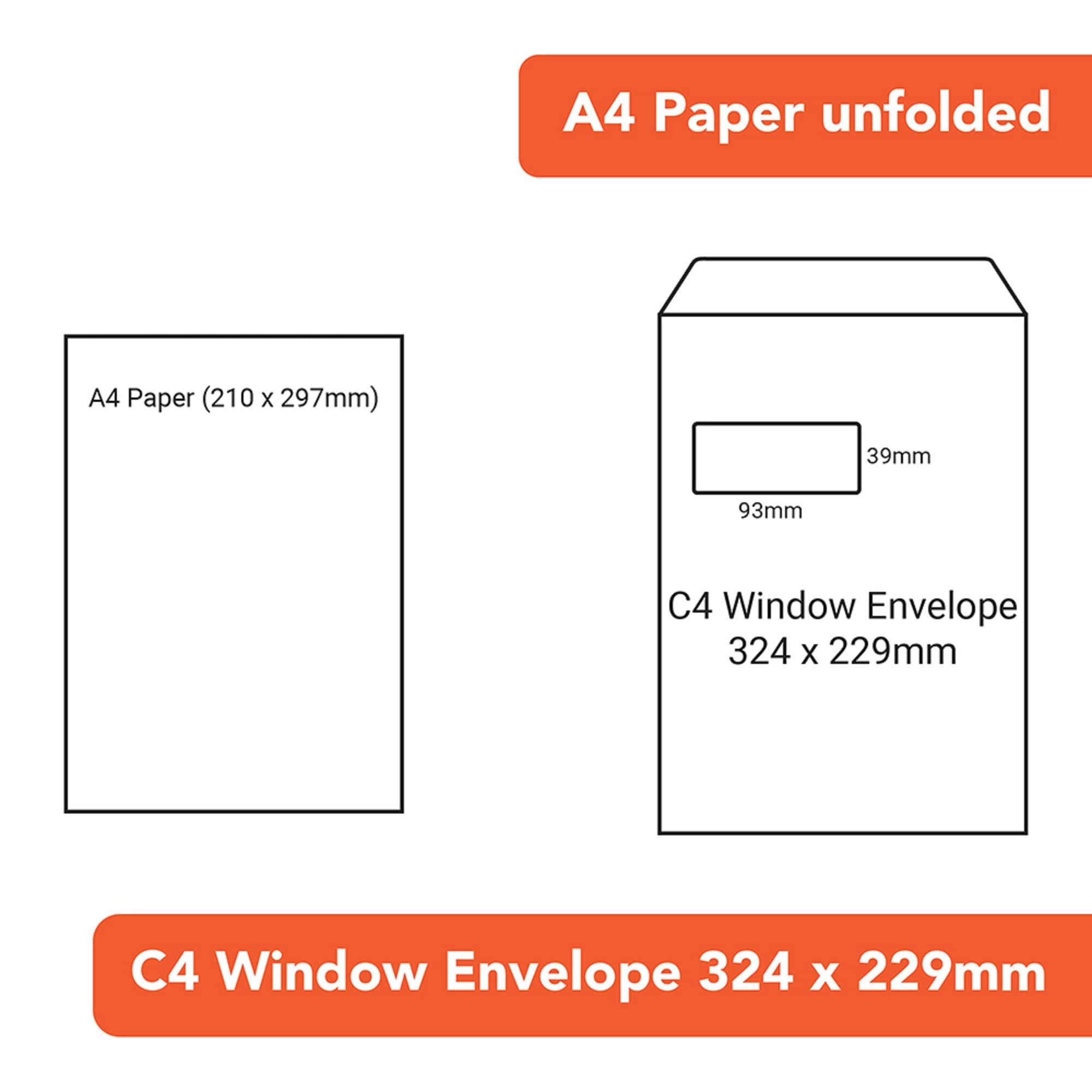 Postmaster A4 C4 Window Envelopes - 100 Pack, 100 GSM, Self Seal, White 3