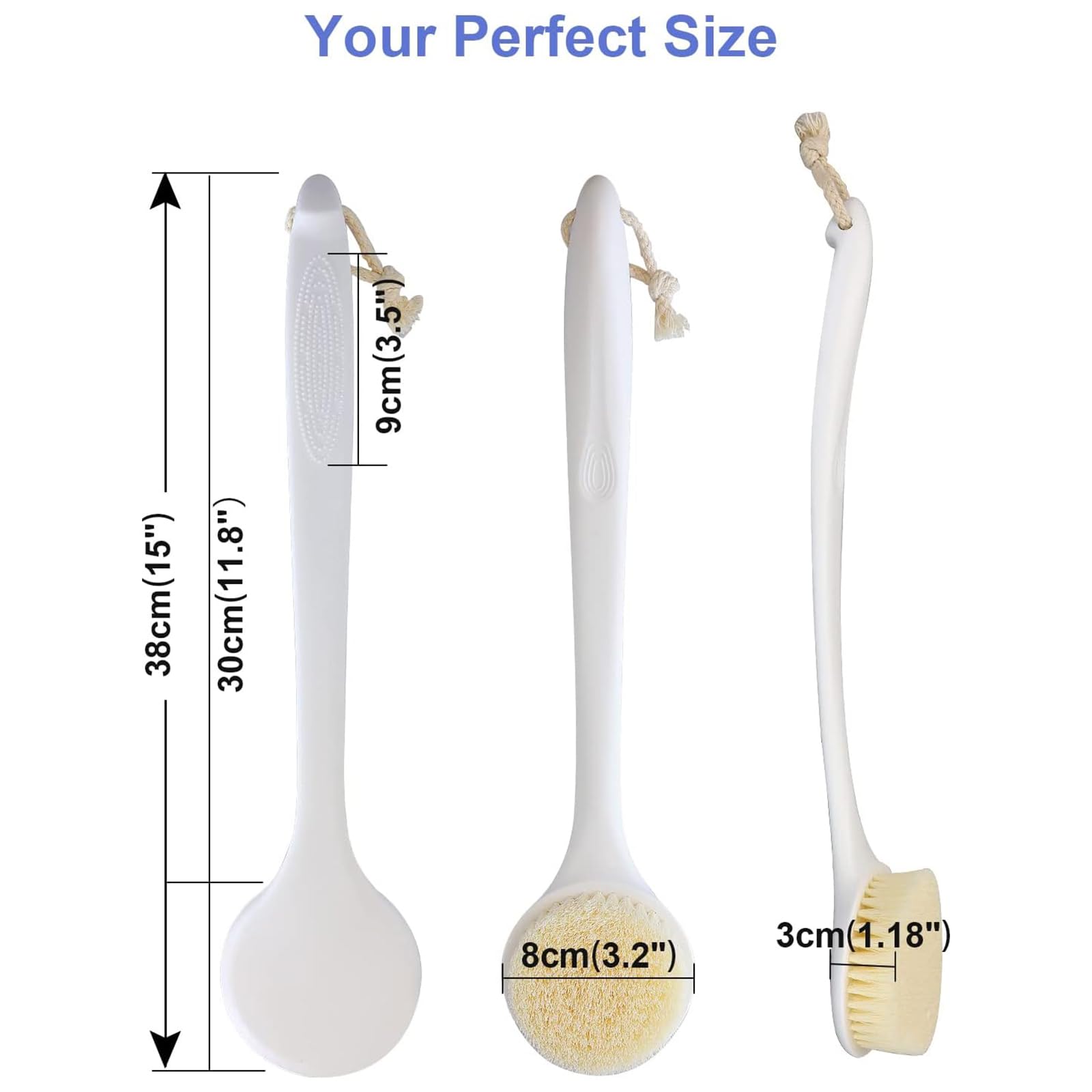 elzle Back Scrubber - 38cm Long Handle, Natural Soft Bristles | Wet/Dry Use 6
