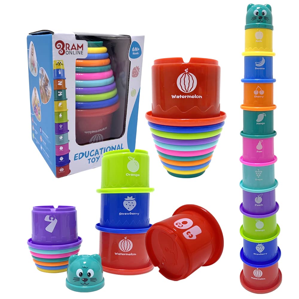 RAM ONLINE 11 Piece Stacking Cups - Early Learning Toy | Multicoloured | Ages 6 Months+ 1