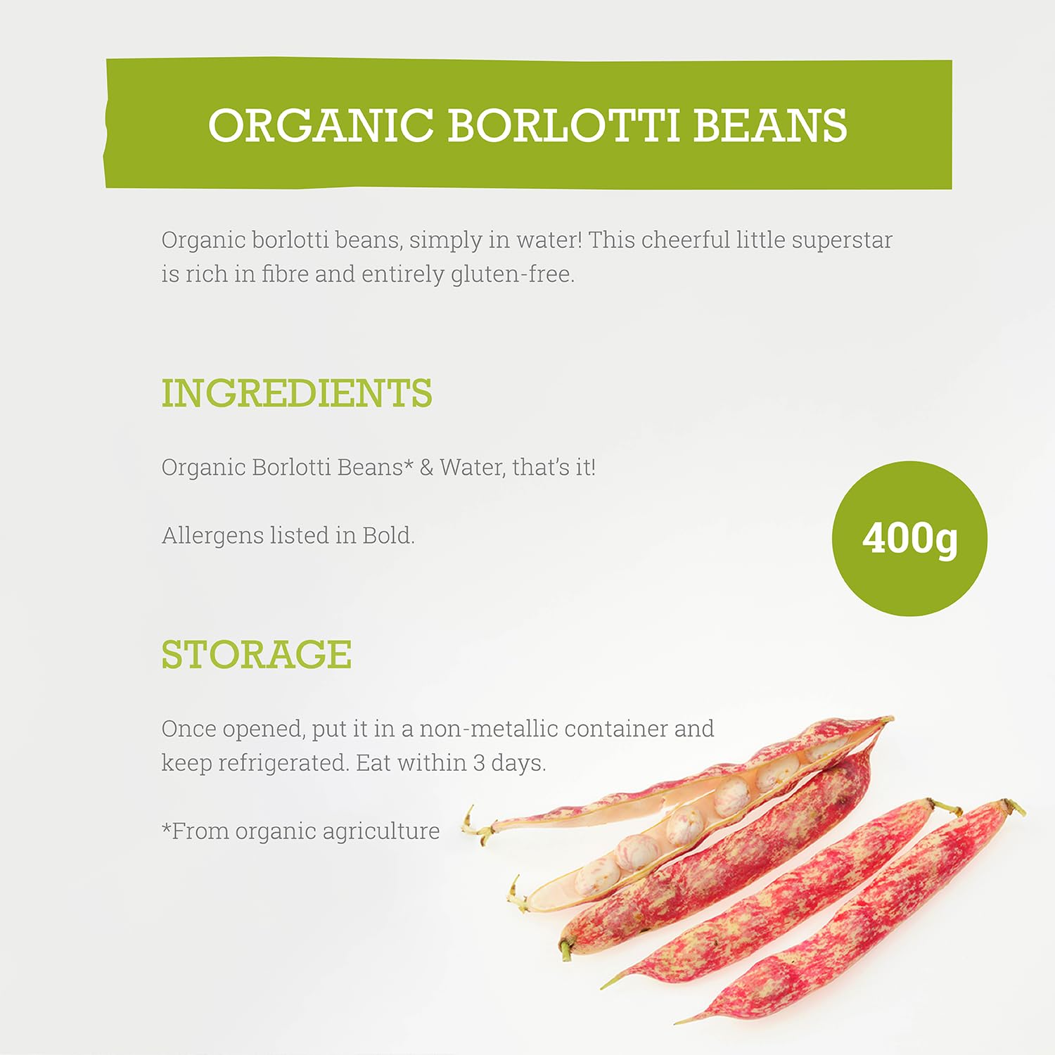 Mr Organic Borlotti Beans - Certified Organic, Ready to Eat | 400g Tin