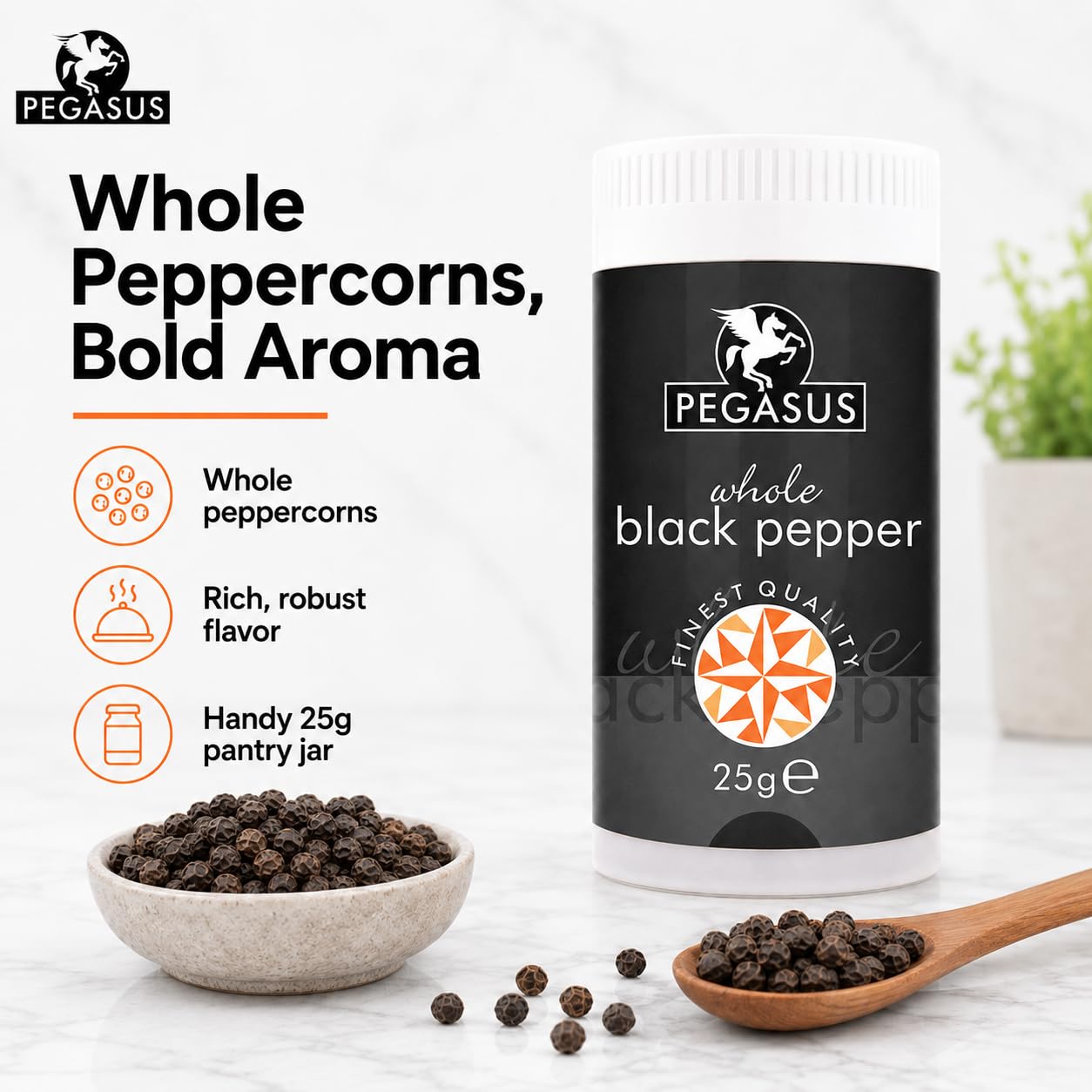 Pegasus Whole Black Pepper - 25g | Premium Peppercorns for Cooking 4