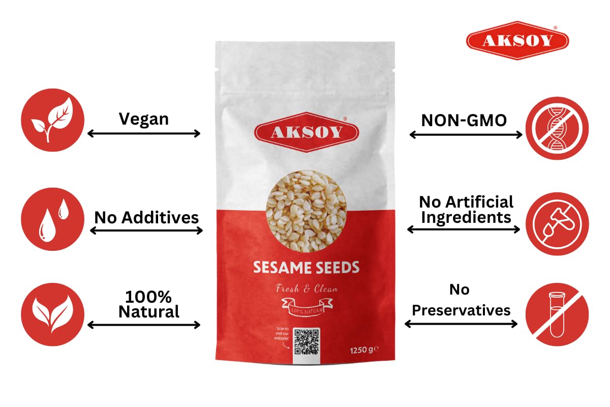 AKSOY Hulled Sesame Seeds - 100% Natural, Non-GMO, Fresh | 1250g 3