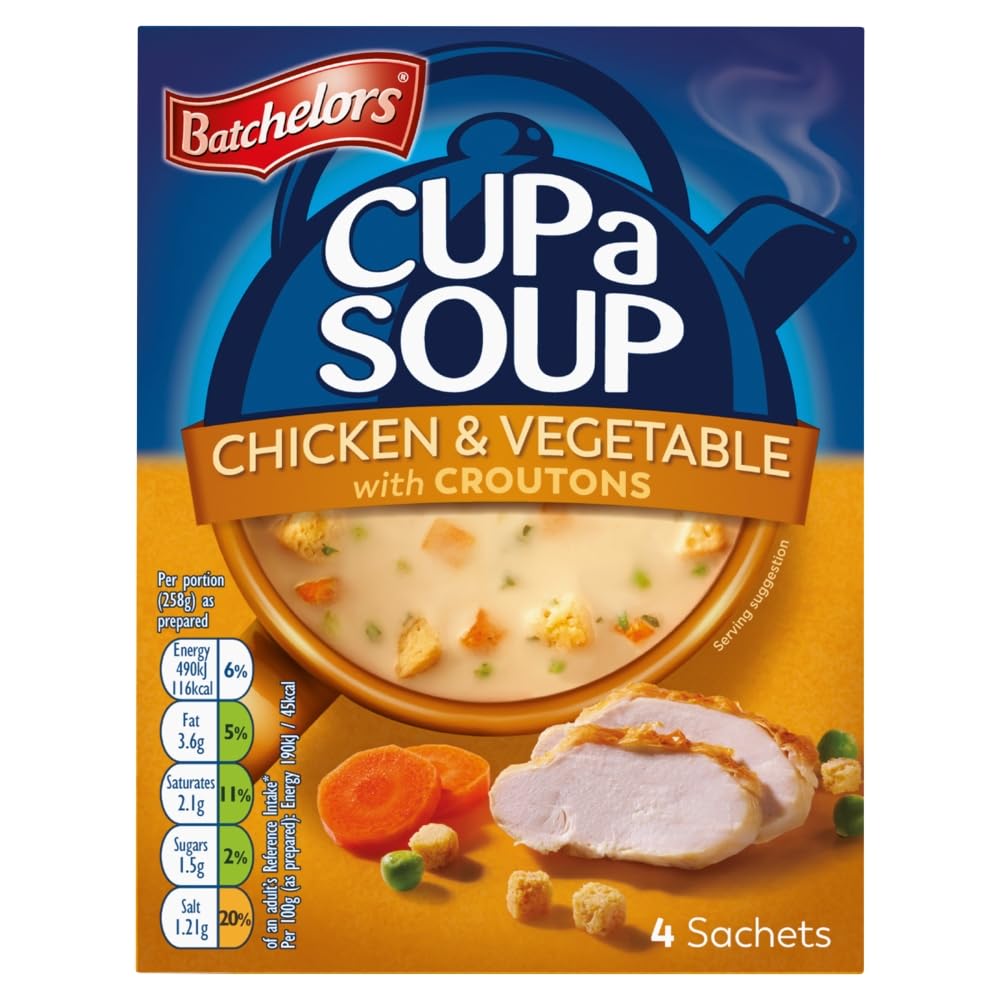 Batchelors Cup a Soup Chicken & Vegetable with Croutons Instant Soup Mix, 4 Sachets, 110g