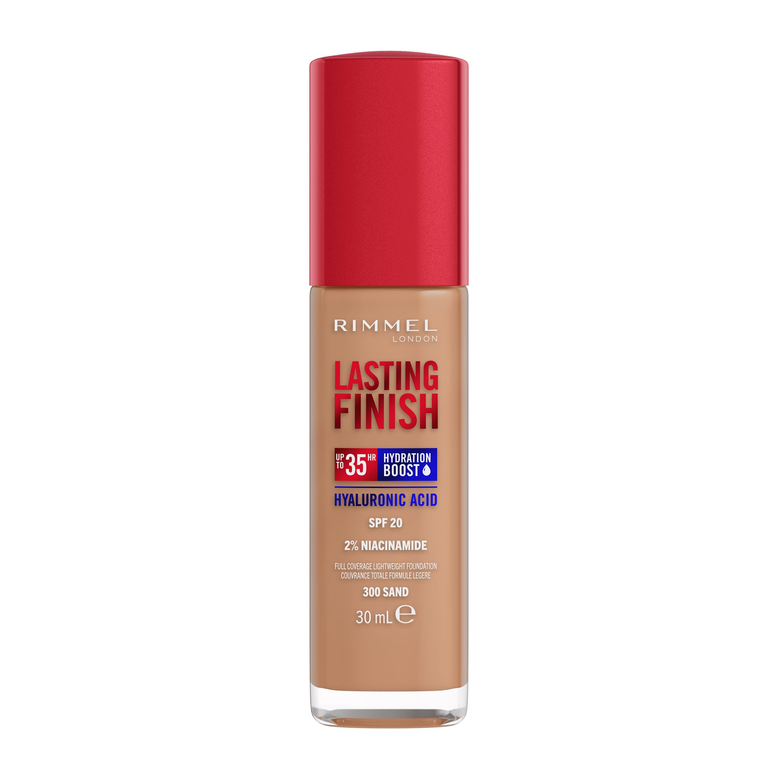 Rimmel - Lasting Finish 35Hr Foundation (300 Sand), Full Coverage Hydrating Liquid Foundation with SPF20, Vegan & Cruelty Free