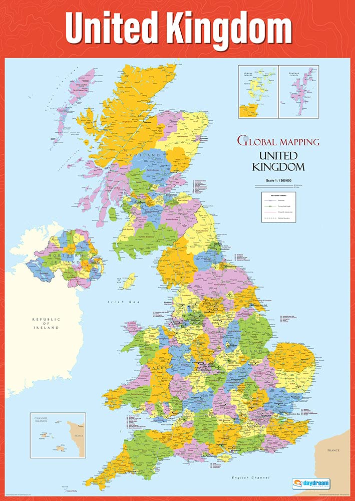 Daydream Education Political Map of the United Kingdom Poster - Extra Large A1 Laminated | Colourful & Detailed