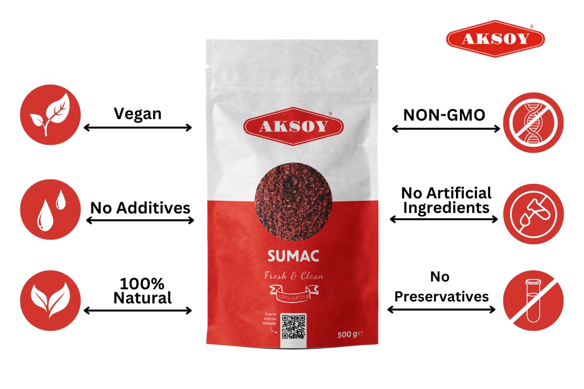 AKSOY Ground Sumac - 500g Natural Tangy Spice for Middle Eastern Cooking 4