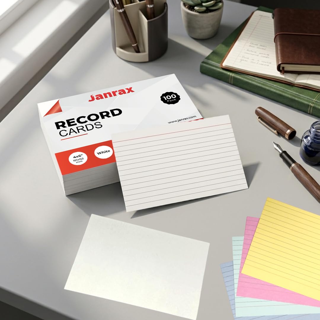 Janrax White Plain Index Cards - 100 Pack | 5x3 Inch Size | Durable Card Stock 6