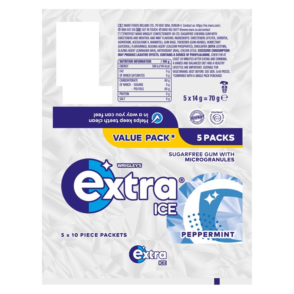 Extra Ice Pfefferminz Kaugummi ohne Zucker, 5 x 10 Stück 4