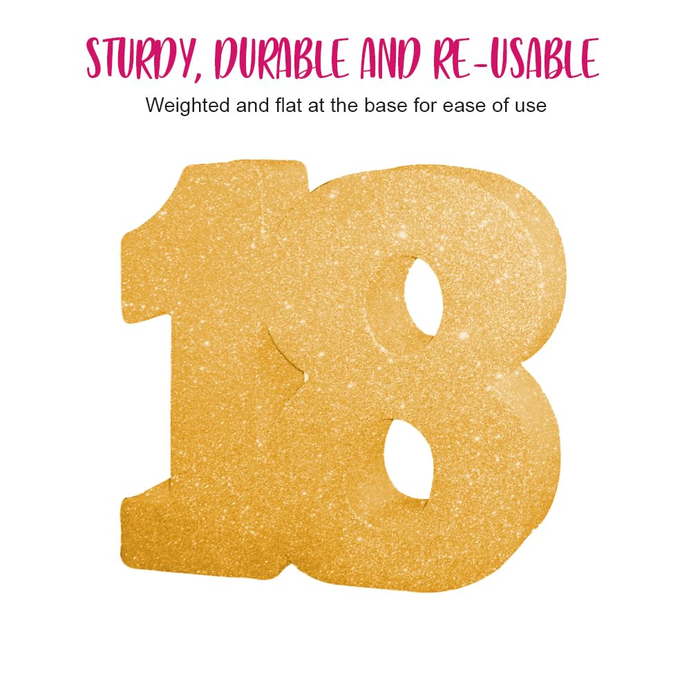 Anniversary House H100 Gold Glitter Number 18 Table Decoration - 1 Pc | Reusable | 20cm Size