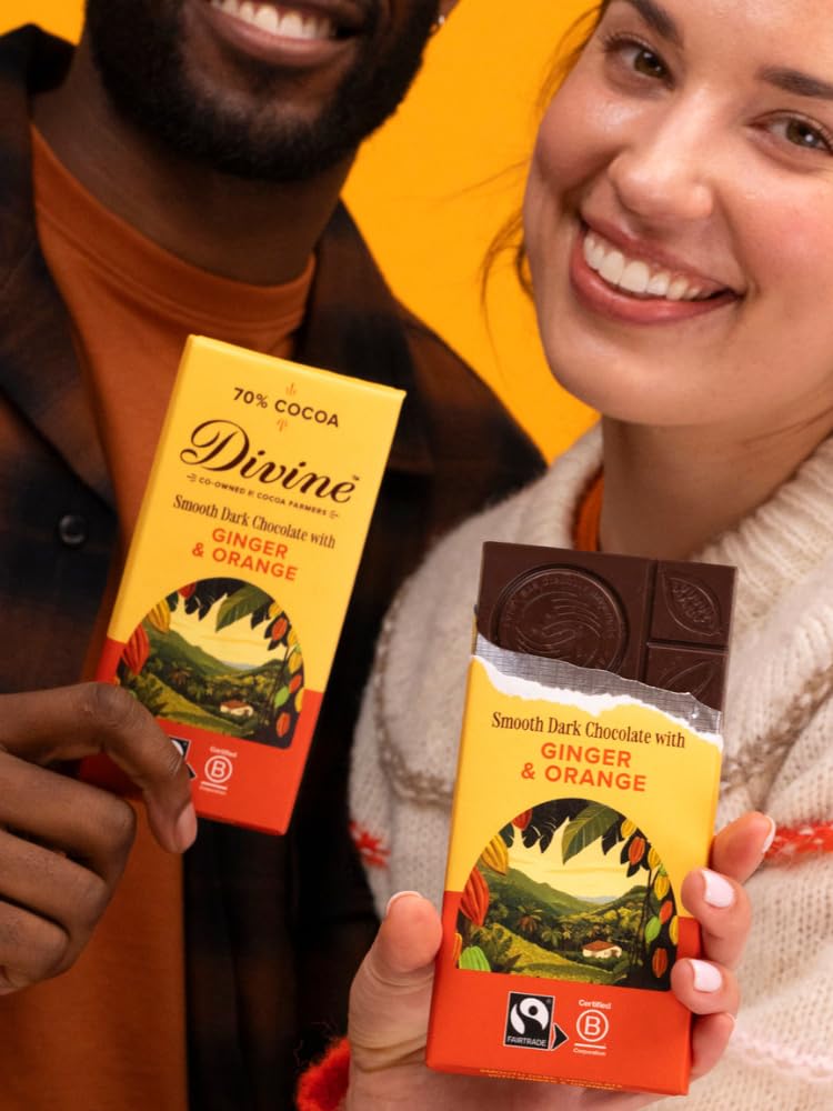 Divine 70% Cocoa Dark Chocolate with Ginger & Orange Bar | 90g Fairtrade 4
