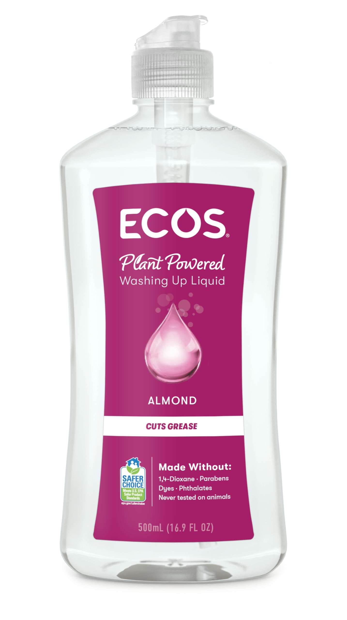 ECOS Washing-Up Liquid - Plant Powered Dish Soap, Almond Scent | 500 ml